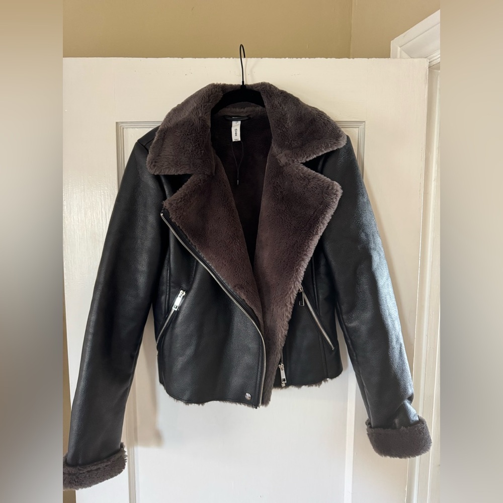 Women's Black Faux Shearling Lined Biker Jacket